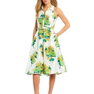 NWT Belle Badgley Mishka Floral Print Halter Belted Midi Shirt Dress SIZE 2
